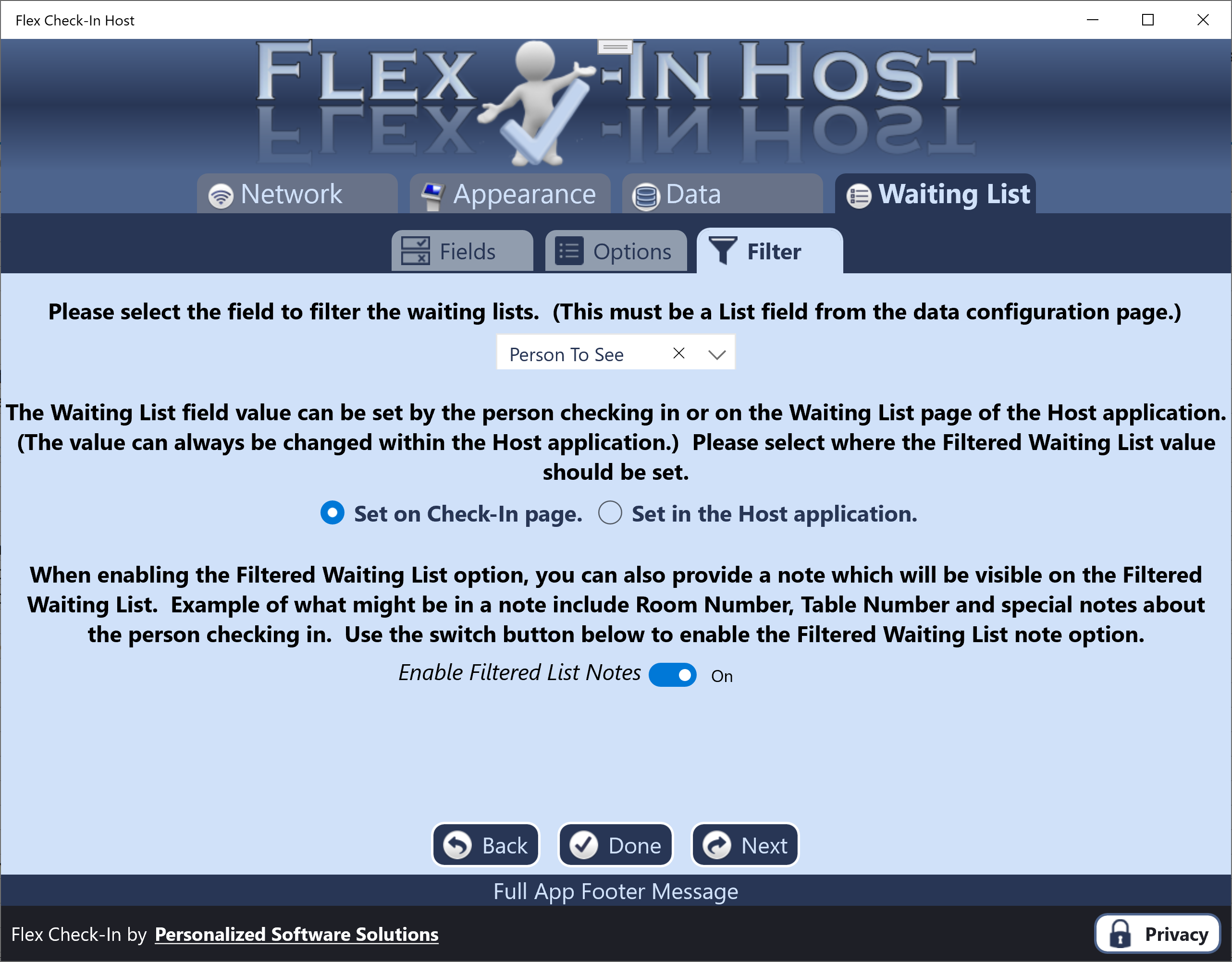 Configure Public, Private and Filtered WaitList inforamtion.