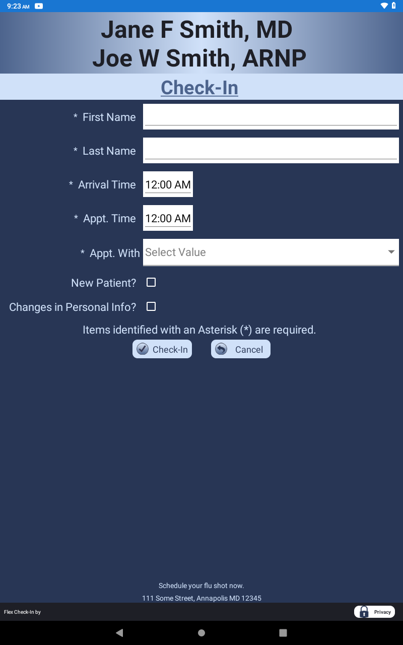 Sample Check-In form