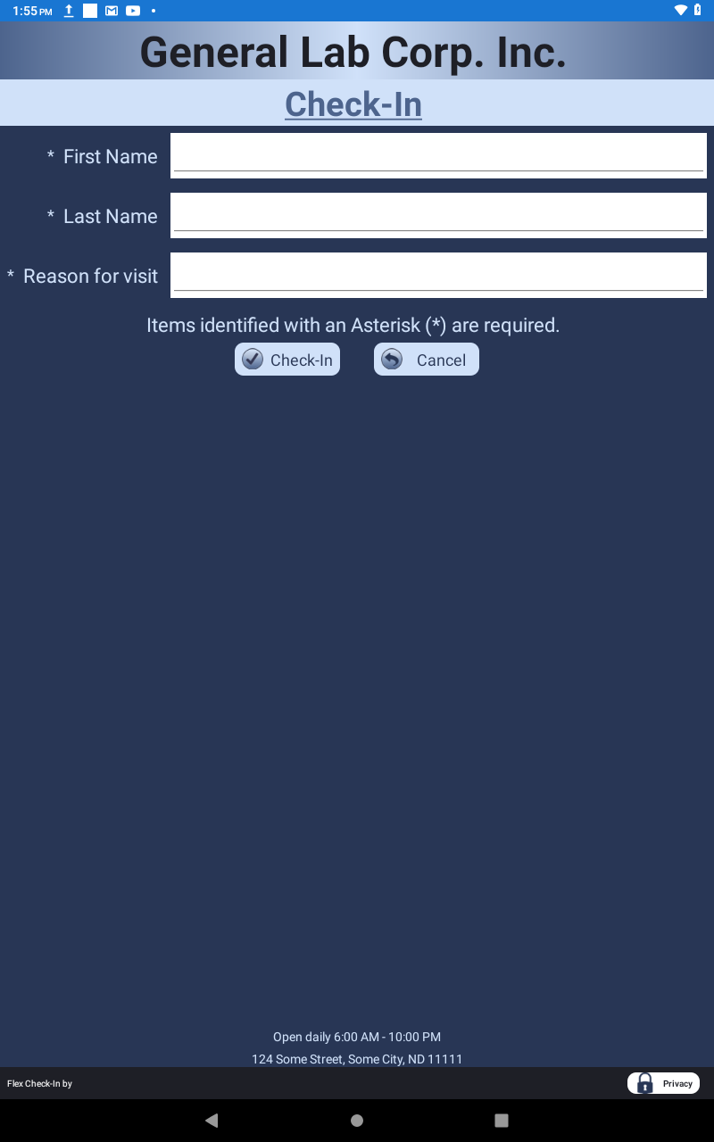 Sample Check-In form