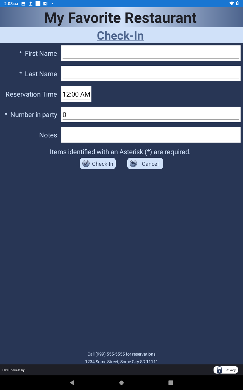 Sample Check-In form