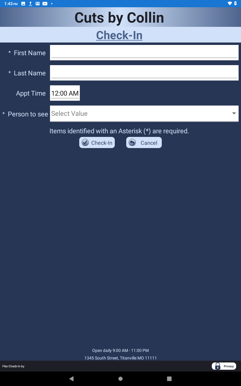 Sample Check-In form